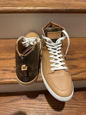 Louis Vuitton Men's Tan & Monogram High-Top Sneakers